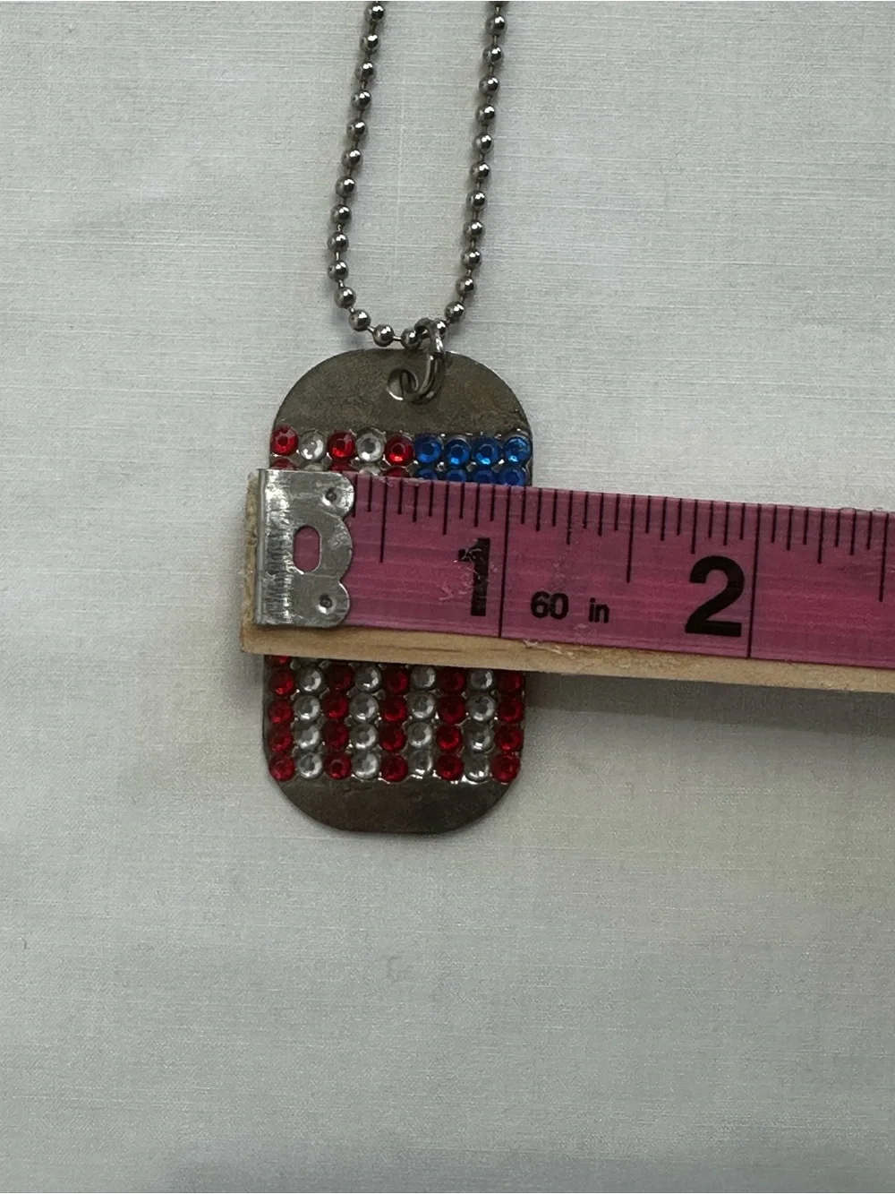 Y2K American Flag Rhinestone Dog Tag Necklace Patriotic USA Ball Chain Grunge